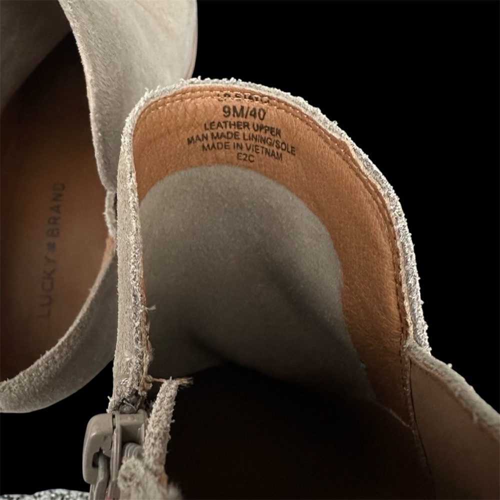 Lucky Brand tan suede 3” heel zip up booties - Picture 4 of 5